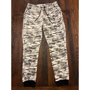Encrypted Cargo Jogger Pants Black White Camo Zip Pockets Stretch Men's 2XL